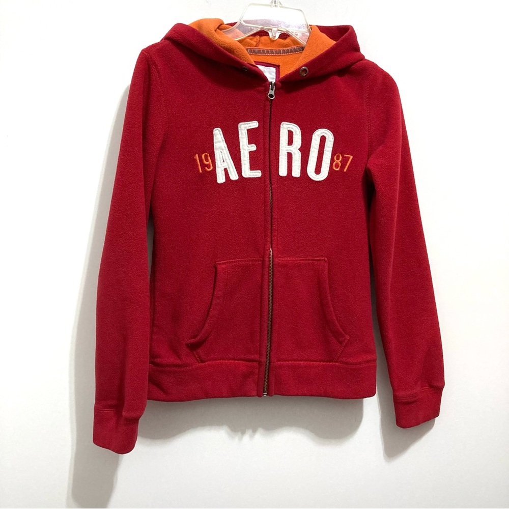 Aeropostale Red Zip Up Fleece Hooded Jacket